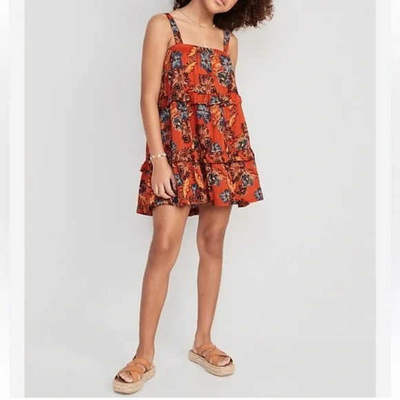 🆕 Old Navy Girl Orange Floral Ruffled Top Size M(8) - Picture 8 of 9